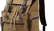 BOXSAM Canvas Vintage Casual Daypack Backpack for Men Womens, Water Resistant Lightweight College Travel 14 Inch Laptop Rucksack Hiking Bag BookBag, Khaki