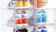 Delamu Large Sturdy Shoe Organizer, 6 Pack Plastic Shoe Storage Boxes with Magnetic Door, Clear Shoe Boxes Stackable for Closet, Shoe Containers for Sneaker Storage, Display Shoe Case for US Size 12