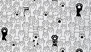 Feelyou Cat Fabric by The Yard, Cute Cartoon Cats Paw Upholstery Fabric, Kawaii Style Animal Paws Doodle Outdoor Fabric, Cat Lover Reupholstery Fabric for Chairs, 2 Yards, Black White