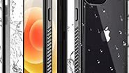 WIFORT for iPhone 12 Mini Waterproof Case Built-in Screen Protector Water Resistant Cover Protective Drop Protection Hard, Shockproof Full Body Defender Tough Military Grade - 5.4" Black