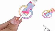 Cute Data Cable Protector for iPhone Android USB Cable,1 Piece Colorful Design 2 in 1 Data Cable Protector Cord Organizer,Soft Liquid Silicone Stretchable Cable Manager Lighting Cord Saver -Blue Pink