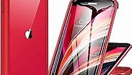 iPhone SE 2022 & 2020 Case, iPhone 8 Case [Built-in Glass Screen Protector] Military Grade Full Body 360 Shockproof Stylish Bumper Transparent Back Case Cover for iPhone SE 2020/ iPhone 8 (Red)