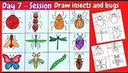How to draw insects | How to draw bugs | Day 7 | #kidsart | fun art session | ladybird | buterfly