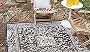Unique Loom Outdoor Aztec Collection Area Rug - Chalca (13' Square, Charcoal Gray/ Ivory)