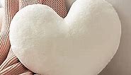 Ashler Off White Heart Shaped Throw Pillows, Faux Fur Rabbit 3D Fluffy Heart Throw Decorative Pillows, Cute Plush Soft Throw Pillows Gift for Kids Living Room and Sofa 15 X 17 Inch