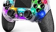 Wireless Controller for PS4,Transparent Design with RGB Light Turbo/3.5mm Audio Jack/6-Axis Gyro Sensor/Double Vibration/Touchpanel,Compatible with PS4/Pro/Slim/PC(Transparent)