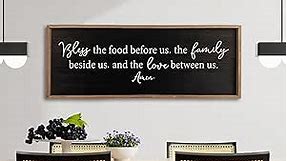 Bless the Food Before Us Sign Wall Decor 32''×12'' Large Farmhouse Dining Room Wall Decor Framed Wood Rustic Home Wall Art Kitchen Decoration (Wood Black)