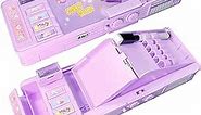 Pop Up Multifunction Pencil Case for Girls and Boys, Cute Cartoon Pen Box Organizer Stationery, Sharpener, Schedule, Whiteboard, School Supplies, Best Gifts for Kids (Purple)