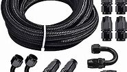 3/8 6AN 20FT, Nylon Stainless Steel Braided Fuel Line Oil/Gas/Fuel Hose End Fitting Hose with 10PCS Swivel Fitting Adapter Kit - Black
