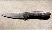 Cheburkov Knife Russian With Insert, Steel Damascus, Handle Marbled Carbon, Bronze Titanium, $650