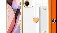 Likiyami (3in1 for Samsung Galaxy A54 5G Phone Case Heart for Women Girls Girly Cute Luxury Pretty Aesthetic with Stand Cases White and Gold Plating Love Hearts Cover for Galaxy A54 5G 6.4 inch