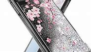 Miss Arts for iPhone 14 Pro Case,Girls Women Flowing Liquid Holographic Holo Glitter Shock Proof Case with Floral Design Bling Diamond Bumper for iPhone 14 Pro -Cherry Blossom