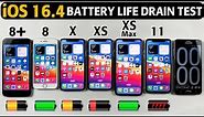 iOS 16.4 Battery Life Drain Test: iPhone 8 Plus vs iPhone 8 vs X vs XS vs XS Max vs 11 BATTERY TEST!