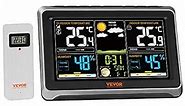 VEVOR Weather Station, 7.5" Large Color Display Weather Stations Wireless Indoor Outdoor Multiple Sensors with Atomic Clock, Adjustable Backlight, Forecast Data and Alarm Alert, Black