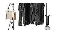 PMIXO Clothes Rack, Telescopic Clothing Rack for Hanging Clothes, 86 Inch- 119 Inch Adjustable Floor to Ceiling Heavy Duty Coat Rack Double Rod Clothing Garment Rack, Black
