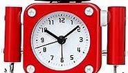 Betus Non-Ticking Robot Alarm Clock Stainless Metal - Wake-up Clock with Flashing Eye Lights and Hand Clip (Ruby Red)