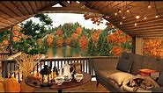 Cozy Autumn Cabin by the Lake Ambience with Fall Trees on Porch and Relaxing Birdsong
