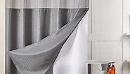 Furlinic Stall Size No Hook Shower Curtain with Snap in Liner,Waffle Weave Heavy Duty Fabric Bathroom Curtains with See Through Top Window,Waterproof & Machine Washable,Grey,36x72 Inch