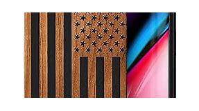 CaseYard Wood Phone case for iPhone 8 Plus Laser Engraved American Flag Design Black Wood Compatible iPhone case Protective Shockproof Slim fit Cell Phone Cover for Men & Women