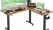 L Shaped Standing Desk Adjustable Height, Dual Motor Electric Corner Standing Desk, 63x55 inch Sit Stand up Desk with Splice Board, Rustic Brown