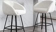 Zesthouse 26'' Modern Counter Height Bar Stools Chairs Set of 2, 360 Free Swivel Barstools for Kitchen Counter, Upholstered Sherpa Counter Stools with Backs, Kitchen Island Stool, (Metal Legs, White)