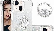 CCSmall Glitter Clear Sparkly Bling Case for Apple iPhone 15, Flowing Liquid Quicksand Cover with Diamond Ring Holder Case for iPhone 15 LSZ Silver