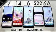 Google Pixel 7 Vs iPhone 14 Vs Samsung Galaxy S22 Vs Pixel 6 Vs Pixel 6A Battery Comparison!