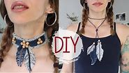 DIY Denim Choker & Necklace With Denim Feathers