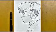 Easy anime sketch | how to draw a cool boy wearing headphones step-by-step