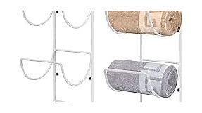 NearMoon Towel Rack Wall Mounted- All Metal Bathroom 2 Towel Rack Holders+ Hand Towel Storage Basket, Rustproof 3 Level Wine Rack Storage Organizer for Hand Towels, Washcloths, 2+1 Pack (White)