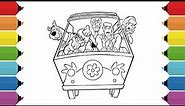 Coloring Scooby Doo & Friends Mystery Machine Coloring Page | Scooby, Shaggy, Velma, Daphne & Fred