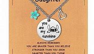 TOLOWOBK Stitch Gifts You Are My Sunshine Necklace, to My Daughter Necklace From Mom Dad, Inspirational Lilo Stitch Jewelry Stuff Birthday Christmas Gifts &Greeting Card for Little Girls Daughter