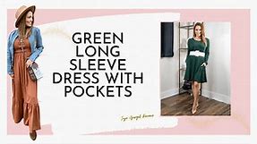 Green long sleeve dress with pockets