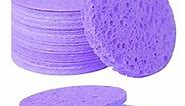 50-Count Facial Sponges Compressed Natural Cellulose Sponge Round Shape Face Sponge for Face Cleansing Exfoliating and Makeup Removal, Purple