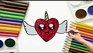 How To Draw A Adorable Unicorn Heart Emoji With Wings | Step By Step Drawing | Kids Art Tutorial