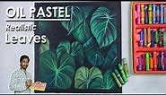 Realistic Leaves Drawing in Oil Pastel | Leaves Composition | step by step coloring