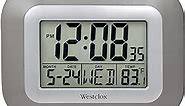 Westclox Large Digital Wall Clock Battery Operated Large Digital Clock with Temperature Date and Day of Week with Alarm | Modern Digital Desk Clock for Office Kitchen Bedroom or Living Room | Silver