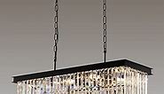 Weesalife Crystal Chandeliers for Dining Room 11-Light Black Modern Chandelier Rectangle Contemporary Pendant Light Fixture for Kitchen Island Bar