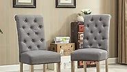 Roundhill Furniture Habit Grey Solid Wood Tufted Parsons Dining Chair (Set of 2), Gray