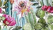 Cute Peel and Stick Wallpaper Tropical Cactus, Succulents with Floral Green/Pink/Blue Removable Vinyl Self Adhesive Contactpaper 17.7''x118''