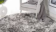 SAFAVIEH Ocean Shag Collection Area Rug - 4' Round, Silver, Handmade Solid, 2.4-inch Thick Ideal for High Traffic Areas in Living Room, Bedroom (OCG101G)