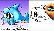 How to Draw a Cartoon Dolphin in 2 min - Cute Drawings - Easy Drawings - Fun2draw | Art Lessons