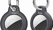 Ailun [2Pack Hard PC Cover for AirTag,Shockproof Cover Loop with Keychain Ring Holder Skin Protector Protective Case Tracker Finder Locator Anti-Lost Protector Holder for AirTags,Wear-Resistant Black