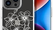ENDIY Compatible with iPhone 15 Pro Max Case Flower Floral for Women Girls Girly Cute Phone Case Clear with Design, Compatible with iPhone 15 ProMax Case Transparent,White Flowers and Leaves Line Art