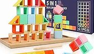 5 in 1 Montessori Silicone Building Blocks Rainbow Stacker Soft Stacking Blocks for Baby