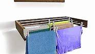 Invisible 40" Wall Mounted Drying Rack Elegant Matte Wall-Mounted Hanger | Folding Stainless Steel Collapsible Space Saver with 20 Feet Drying Capacity (Large, Dark Wood)
