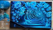 How To Paint Blue Flowers On Black Canvas | ACRYLIC PAINTING STEP BY STEP |EASY!!💙💙💙