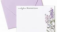 Personalized Purple Floral Stationery Set with Name for Women, Flat Note Cards and Envelopes with Lavender Lilac Flowers - Choose Size & Quantity - For Thank You Notes, Gifts - Lilac Flat
