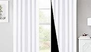 NICETOWN 100% Blackout Window Curtain Panels, Cold and Full Light Blocking Drapes with Black Liner for Nursery, 84 Inches Drop Thermal Insulated Draperies (Pure White, 2 Pieces, 52 inches Wide)