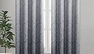 DWCN Ombre Blackout Curtains for Bedroom - Damask Patterned Thermal Insulated Energy Saving Grommet Curtains for Living Room, Set of 2 Panels, 52 x 84 Inch Length, Grey